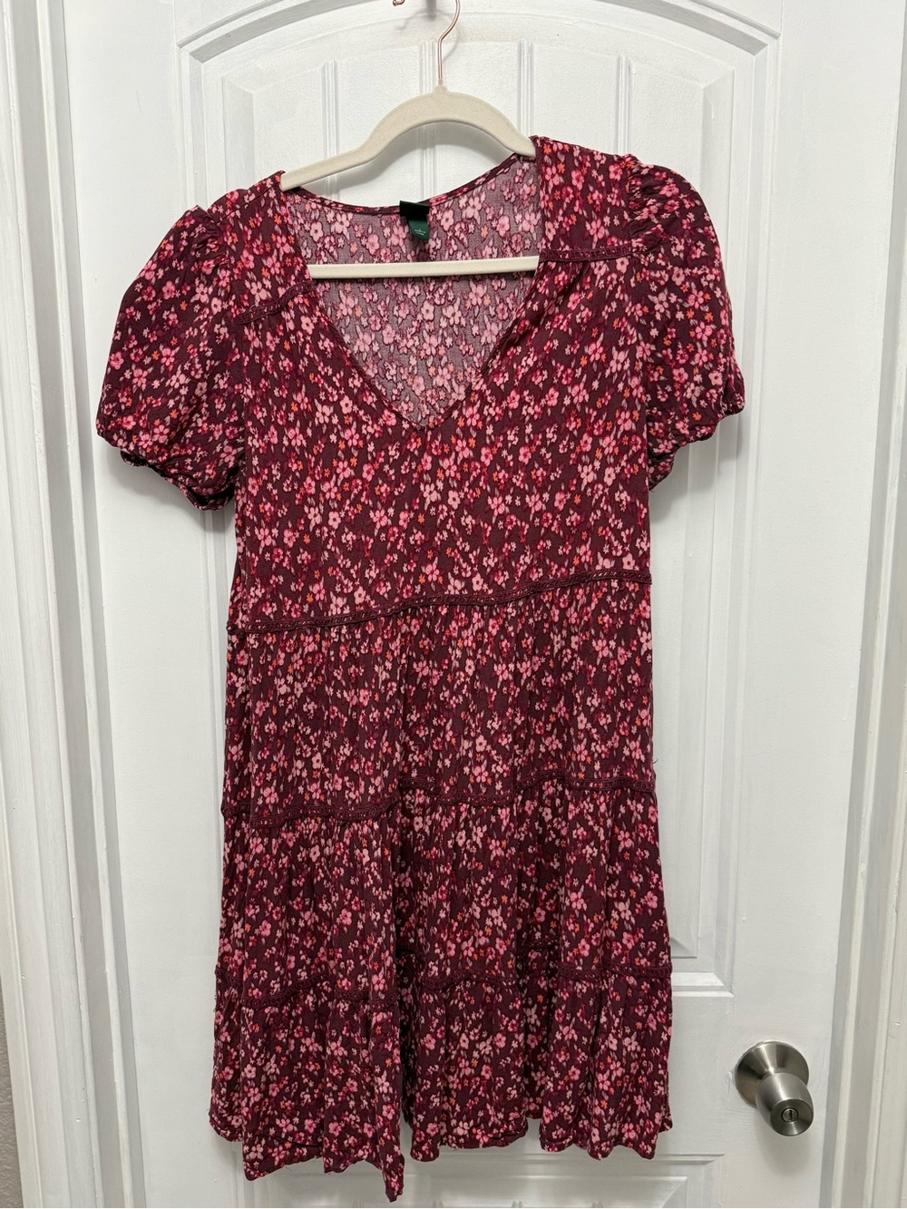 Wild Fable Purple Pink Floral Flowy Tiered Babydoll Summer Dress - Size L (14-1)